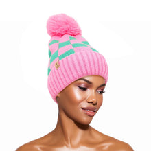 Load image into Gallery viewer, AKA Sorority Checkered Beanie Pom Hat for Women
