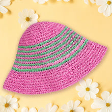 Cargar imagen en el visor de la galería, Bucket Hat Pink Green Multi Stripe Straw for Women
