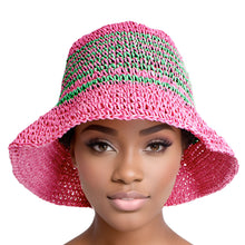 Load image into Gallery viewer, Bucket Hat Pink Green Multi Stripe Straw for Women
