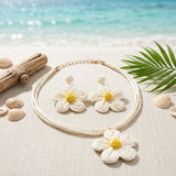 Ivory Daisy Flower Raffia Pendant Necklace Set