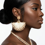 Creamy Browns Fanned Raffia Pendant Necklace Set