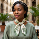 Silky Square Green Palm Tree Print Fashion Scarf