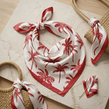 Silky Square Red Palm Tree Print Fashion Scarf