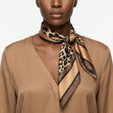 Silky Square Brown Leopard Tan Edge Fashion Scarf