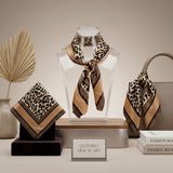 Silky Square Brown Leopard Tan Edge Fashion Scarf