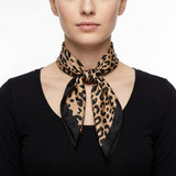 Silky Square Brown and Black Leopard Fashion Scarf