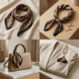 Silky Square Brown and Black Leopard Fashion Scarf