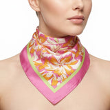 Silky Square Pink and Green Tropical Fashion Scarf