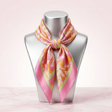 Silky Square Pink and Green Tropical Fashion Scarf