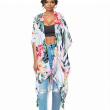 Load image into Gallery viewer, Tropical Green Tassel Kimono
