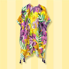 Load image into Gallery viewer, Purple Floral Watercolor Tassel Kimono
