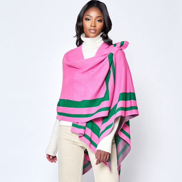AKA Pink Green Shoulder Ruana