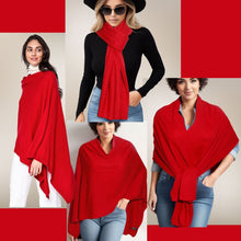Cargar imagen en el visor de la galería, Scarf Poncho Red 4 Way Wear Wrap for Women
