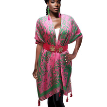 Cargar imagen en el visor de la galería, Kimono Animal Print Pink and Green for Women
