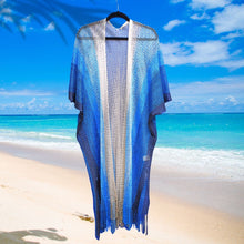 Cargar imagen en el visor de la galería, Kimono Lurex Stripe Blue Fringe for Women
