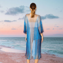 Load image into Gallery viewer, Kimono Lurex Stripe Blue Fringe for Women
