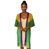 Kimono Lurex Stripe Purple Gold Green Fringe
