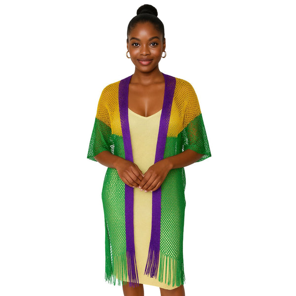 Kimono Lurex Stripe Purple Gold Green Fringe
