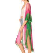 Load image into Gallery viewer, AKA Kimono Lurex Stripe Pink and Green
