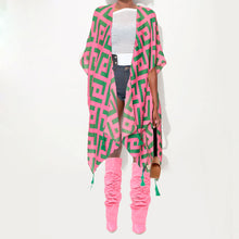 Cargar imagen en el visor de la galería, Kimono Lux Geo Print Pink and Green for Women
