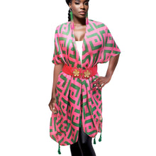 Cargar imagen en el visor de la galería, Kimono Lux Geo Print Pink and Green for Women
