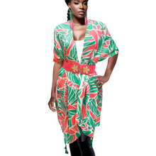 Cargar imagen en el visor de la galería, Kimono Lurex Tropical Pink Orange and Green Women
