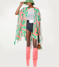 Load image into Gallery viewer, Kimono Lurex Tropical Pink Orange and Green Women
