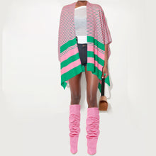 Cargar imagen en el visor de la galería, Ruana Kimono Striped Pink and Green for Women
