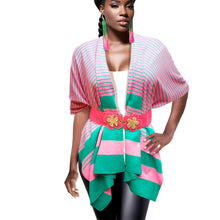 Cargar imagen en el visor de la galería, Ruana Kimono Striped Pink and Green for Women
