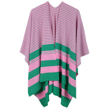 Cargar imagen en el visor de la galería, Ruana Kimono Striped Pink and Green for Women
