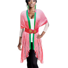Cargar imagen en el visor de la galería, Ruana Kimono Pink and Green Crochet for Women
