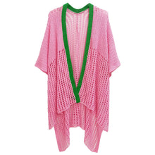 Cargar imagen en el visor de la galería, Ruana Kimono Pink and Green Crochet for Women
