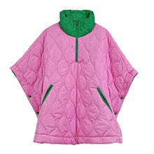 Cargar imagen en el visor de la galería, AKA Sorority Quilted Puffer Pink and Green Poncho
