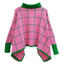 Load image into Gallery viewer, AKA Sorority Plaid Knit Pink Green Poncho
