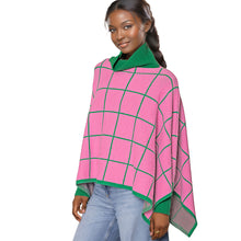 Load image into Gallery viewer, AKA Sorority Plaid Knit Pink Green Poncho
