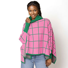 Load image into Gallery viewer, AKA Sorority Plaid Knit Pink Green Poncho
