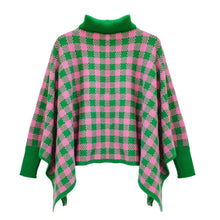 Load image into Gallery viewer, AKA Sorority Pink Green Checkerboard Knit Poncho
