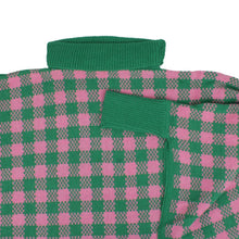 Load image into Gallery viewer, AKA Sorority Pink Green Checkerboard Knit Poncho
