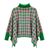 AKA Sorority Pink Green Checkerboard Knit Poncho