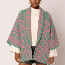 Load image into Gallery viewer, AKA Sorority Tile Print Knit Pink Green Cardigan

