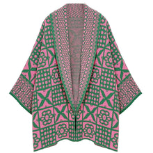 Load image into Gallery viewer, AKA Sorority Tile Print Knit Pink Green Cardigan

