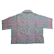 Load image into Gallery viewer, AKA Sorority Tile Print Knit Pink Green Cardigan

