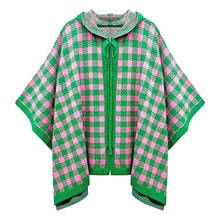 Load image into Gallery viewer, AKA Sorority Checkered Knit Pink and Green Cape
