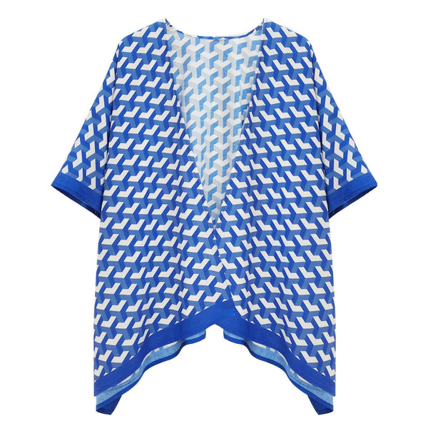 ZPB Sorority Kimono Blue White Block Print Women