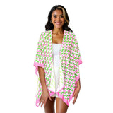 Summer Kimono Pink Green Block Print Women