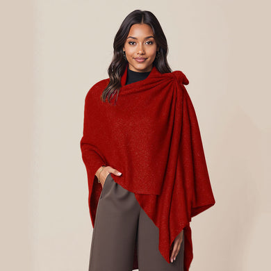 Ruana One Shoulder Red Lurex Scarf Wrap for Women