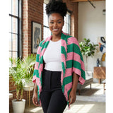 AKA Pink and Green Stripe Fringe Cocoon Cardigan