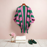 AKA Pink and Green Stripe Fringe Cocoon Cardigan