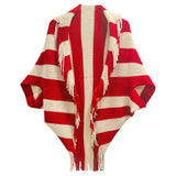 DST Red and Cream Stripe Fringe Cocoon Cardigan