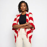 DST Red and Cream Stripe Fringe Cocoon Cardigan